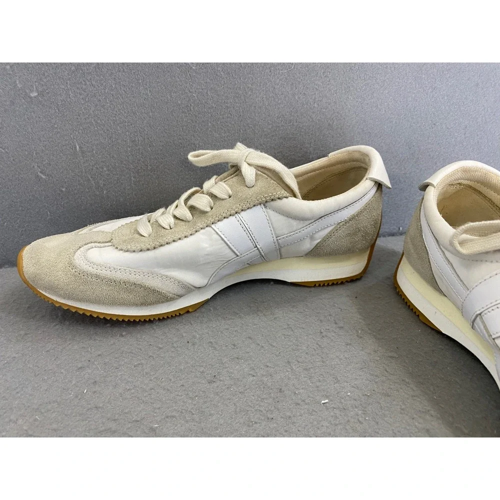 Tory Burch‎ HANK Women 8M Cream White Suede Leather Track Sneakers 82187